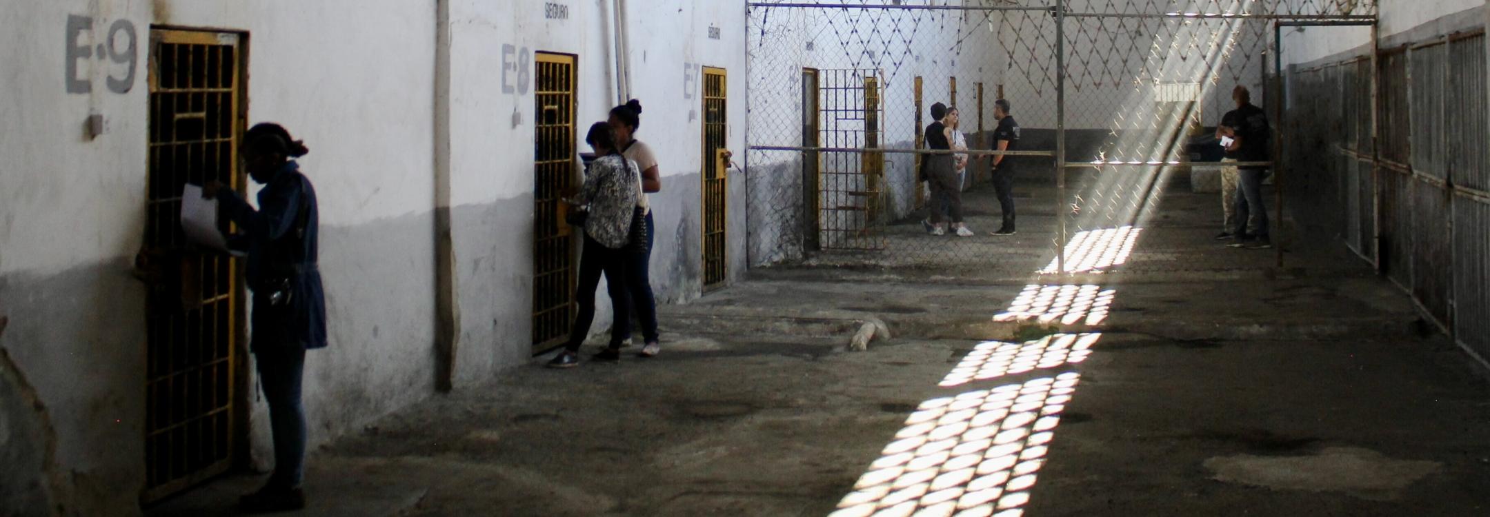 Family members visit detainees in a prison in Brazil